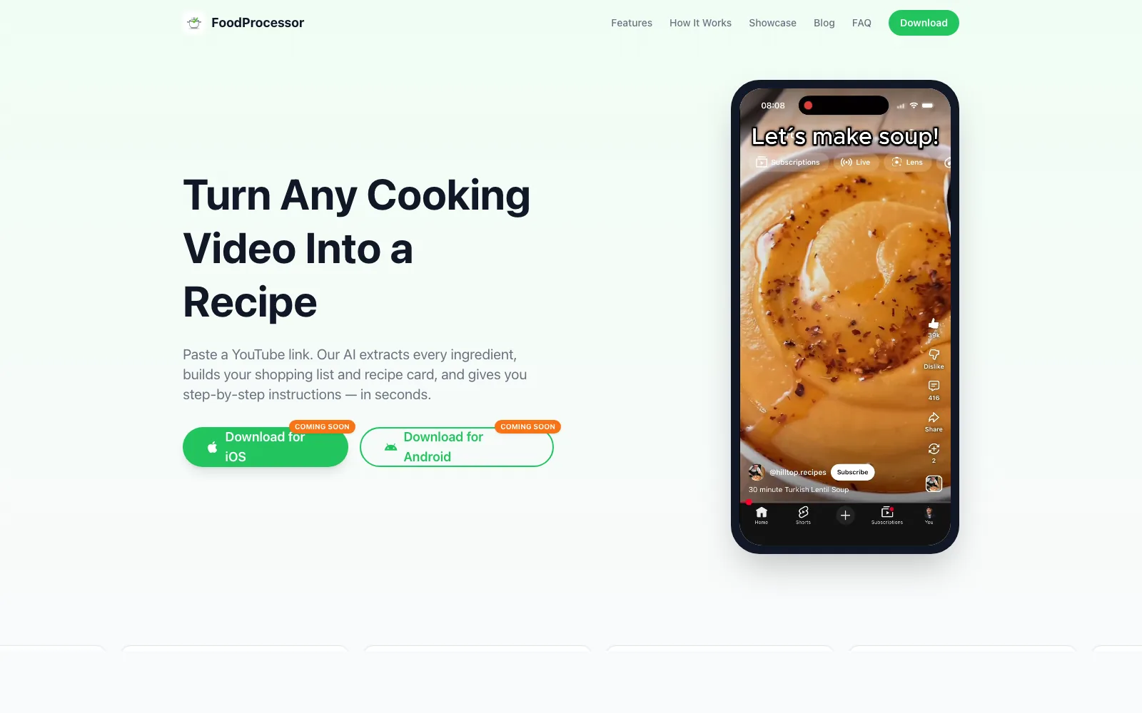 FoodProcessor landing page